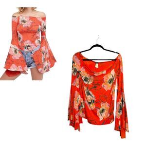 Free People Birds of Paradise Off Shoulder Dramatic Sleeve Blouse Size Medium